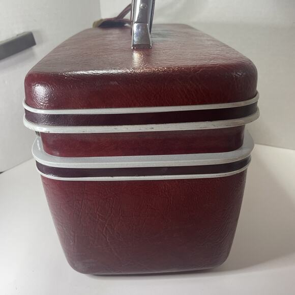 Vintage Samsonite Train Case Red Cosmetic Makeup Tray Mirror Hard Luggage No Key - Picture 5 of 16